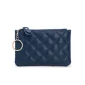 Quilted lambskin coin purse in navy blue with gold keychain and zip closure - Dark Blue