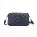 Navy blue quilted leather crossbody bag with gold hardware and removable strap - Dark Blue