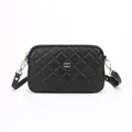 Classic black quilted leather crossbody bag with elegant gold hardware and logo - Black
