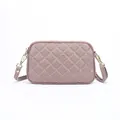Quilted genuine leather crossbody phone bag in smoky pink with golden hardware logo - Lotus Purple