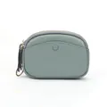 Mini portamonete in pelle blu grigio con trama a litchi, doppia zip e portachiavi - Azzurro