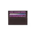 Slim dark brown leather card holder featuring multiple slots and natural grain texture - Coffee