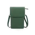 Dark green leather crossbody phone bag with pebble grain texture and adjustable strap - Dark Green
