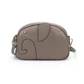 Olifantvormige leren schoudertas in taupe grijs met litchi-textuur en gouden ritsdetails - Grijs