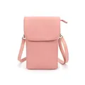 Pink lychee texture leather crossbody cell phone bag with adjustable shoulder strap - Pink