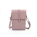 Elegante staubrosa Crossbody-Handytasche aus genarbtem Leder mit Klappe und Metallniete - Hellrosa