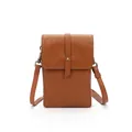 Brown litchi leather crossbody phone bag with gold clasp and detachable shoulder strap - Caramel