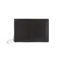 Genuine leather coin purse in black lychee grain texture with a metal keychain ring - Black