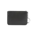 Minimalist black pebble grain cowhide leather coin purse with silver keychain zipper - Black