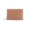 Slim light brown genuine leather coin purse with key ring and pebble grain texture - Dust Rose