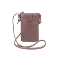 Borsa porta cellulare verticale in pelle rosa polvere con trama a pietra e chiusura - Viola Loto
