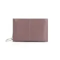 Mauve lychee grain leather coin purse with keychain and white contrast stitching - Lavender Purple