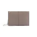 Taupe pebbled leather coin purse with silver keychain and central decorative stitching - Gray