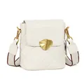 Beige quilted leather bucket bag with wide strap and gold hardware accents - Off White