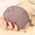 Purple cowhide leather mini coin purse in cute cat shape with cat ear details - Light Pink