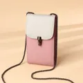 Umhängetasche für Handys aus Leder in Rosa und Weiß mit Goldkette und schickem Metallverschluss - Rosa und Weiß
