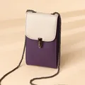 Vertikale Kontrastfarbe Handytasche mit lila litchi Narbung und Kettenriemen - Lila und Weiß