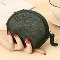 Mini porte-monnaie chat en cuir vert foncé avec tirette de fermeture éclair en queue de chat - Vert Armée