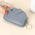 Mini elephant coin purse in grey pebble leather with key ring and white stitching - Light Blue