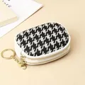 Mini monedero de piel de vaca con el clásico estampado de pata de gallo blanco y negro - Negro