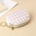 Mini porte-monnaie en cuir avec double fermeture éclair et motif pied-de-poule rose - Rose