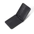Slim bifold black pebbled leather wallet with silver money clip and multiple card slots - Black