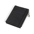 Porte-cartes minimaliste en cuir noir avec trois fentes et une fermeture éclair latérale - Noir