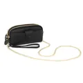 Women's genuine leather long wallet with double zippers and golden chain strap - Black with Chain