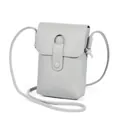 Petit sac à bandoulière pour téléphone en cuir véritable gris clair à grain galet - Gris/Blanc