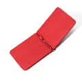 Minimalist red pebbled leather bifold wallet with card slots and silver money clip - Red