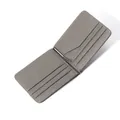 Grey bifold leather card wallet with six card slots and metal money clip - Gray