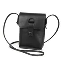 Petit sac bandoulière pour téléphone en cuir noir grainé avec fermeture à bouton pression - Noir