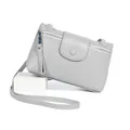 Minimalist light grey pebble grain leather crossbody bag with adjustable shoulder strap - Grey/White