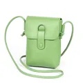 Petit sac de téléphone en cuir grainé vert herbe avec rabat et bouton décoratif - Vert
