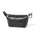 Minimalist black vegetable-tanned leather coin purse with vintage bronze metal ring hook - Black