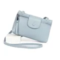 Minimalistische hellblaue Umhängetasche aus Leder mit Litschi-Muster und Klappe - Aquablau