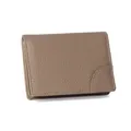 Slanke echt lederen pasjeshouder in olifantsgrijs met kiezelkorrel en witte stiksels - Khaki