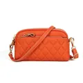Orange genuine leather crossbody bag with quilted pattern and multi-zipper layers - Orange