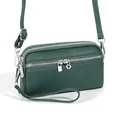 Borsa a tracolla in pelle verde scuro con tre cerniere e trama in pelle martellata - Verde Scuro