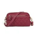 Quilted genuine leather crossbody bag in deep wine red with gold dual zippers - Burgundy