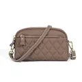 Brown quilted genuine leather crossbody bag with lychee texture and gold zippers - Khaki