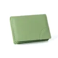 Slanke lichtgroene kiezellederen pasjeshouder met witte stiksels en bifold ontwerp - Avocadogroen