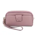 Mauve pebbled leather wristlet wallet with double zippers and front snap pocket - Lotus Purple