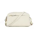 Beige lychee pattern leather crossbody bag with quilted stitching and triple zip design - Off-white