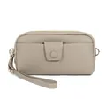 Taupe pebbled leather long wallet for women with wristlet strap and gold zipper - Light Gray