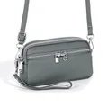 Borsa a tracolla grigia in pelle martellata con tre cerniere e finiture argento - Verde Mandorla
