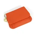 Portefeuille orange en cuir grainé avec porte-clés doré et pendentif métallique - Orange