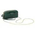 Dark green lychee leather women's long wallet with double zippers and gold chain strap - Dark Green With Chain