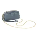 Grey-blue litchi pattern leather wallet purse with double zippers and gold chain strap - Denim Blue With Chain