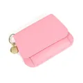 Petit portefeuille rose en cuir avec rabat enveloppe et porte-clé doré brillant - Rose